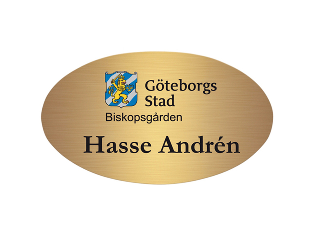 Namnbricka i metall oval mässing