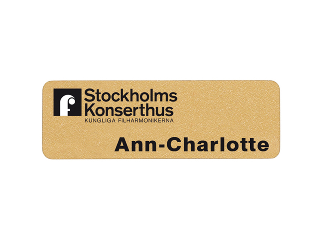 Namnbricka i plast rektangulär guld