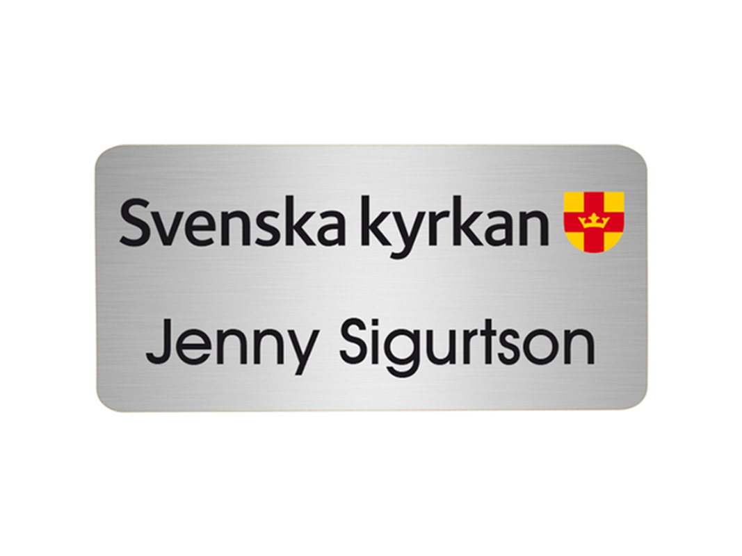 Namnbricka i metall rektangulär silver