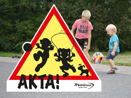 Lekande barn - varningsskylt med logotyp