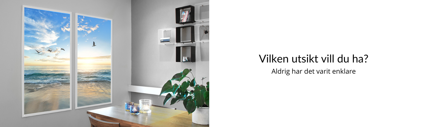 Virtuellt fönster med strandmotiv